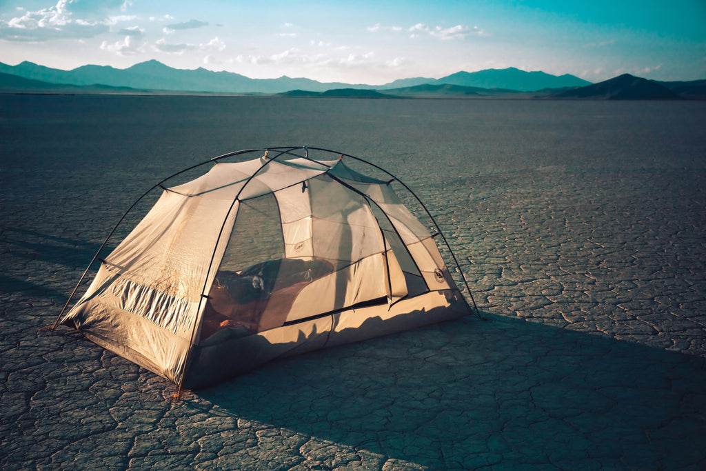 Camping tent pitched in the open